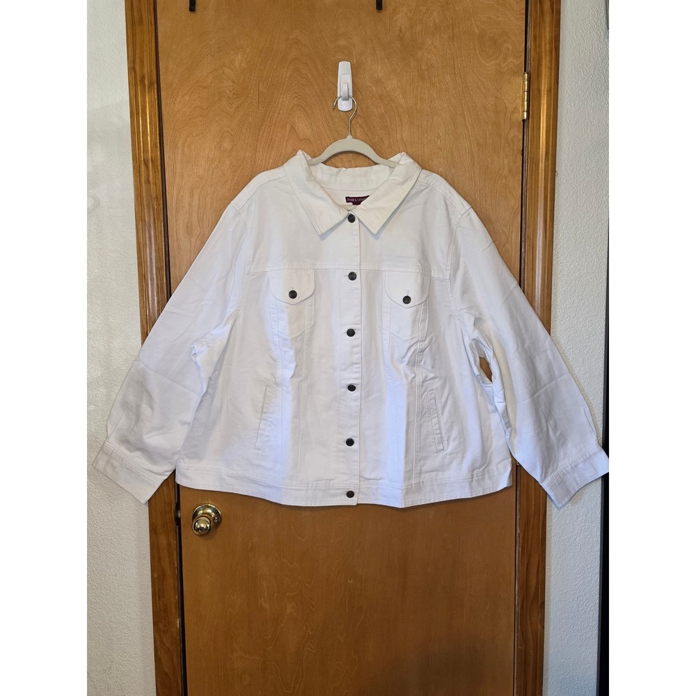 Jessica London Woman White Denim Trucker Jacket Plus Sz 28 Button Front Capsulee